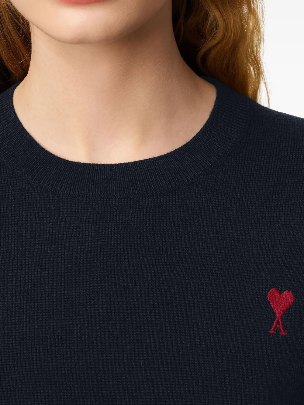 AMI Paris crewneck heart-embroidered wool sweater Blauw