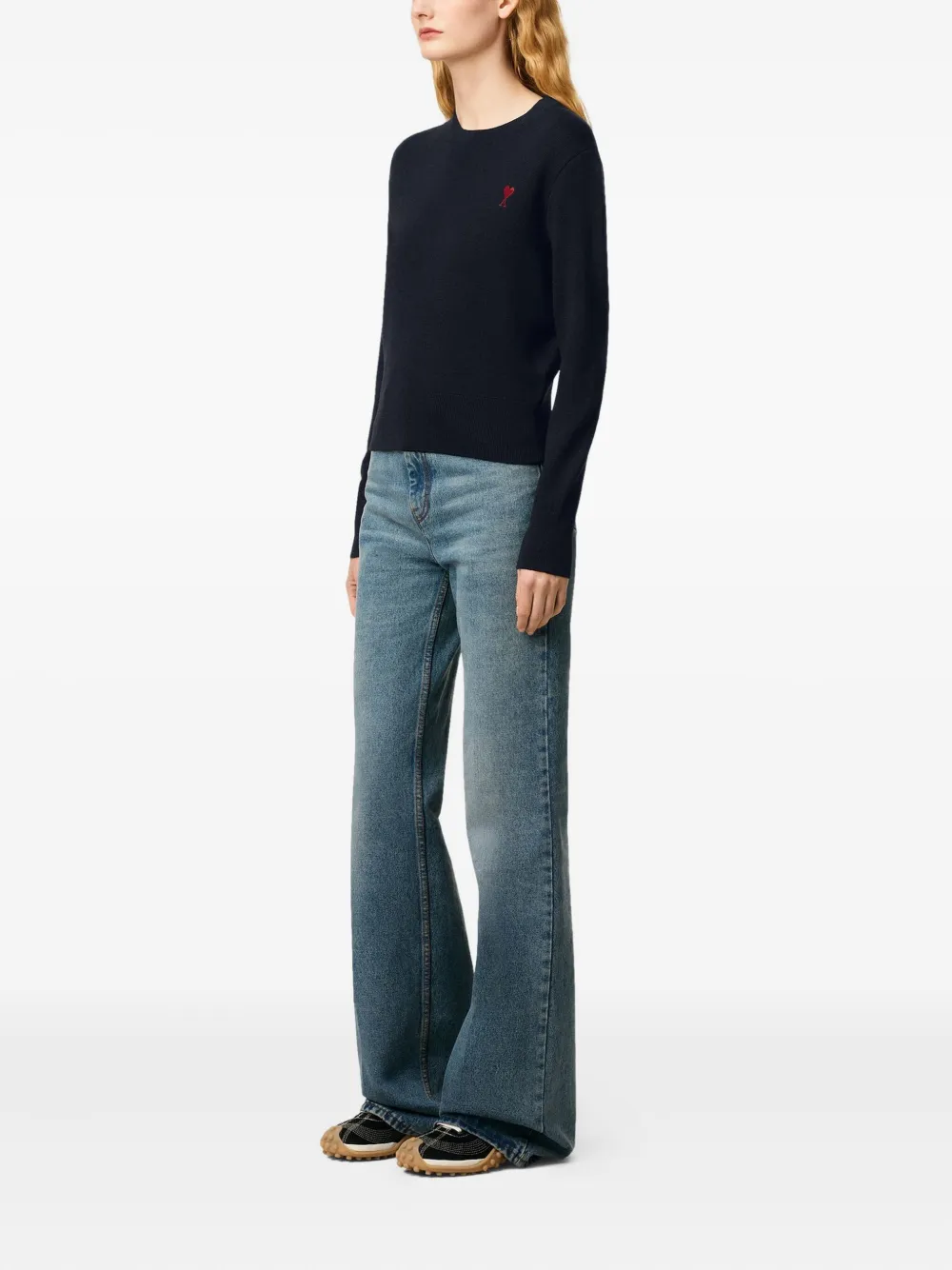 AMI Paris crewneck heart-embroidered wool sweater Blauw