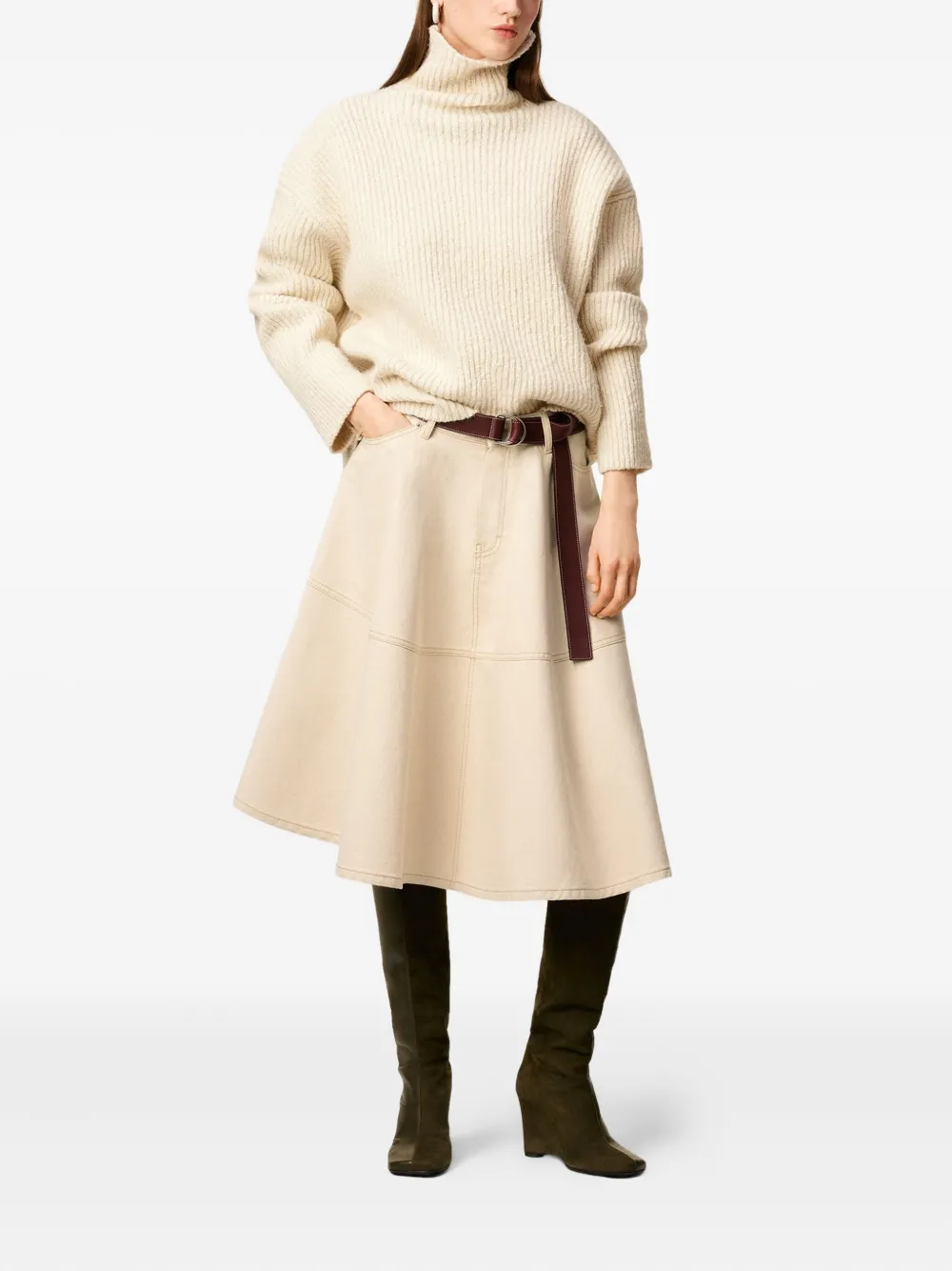 AMI Paris Katoenen midi-rok - Beige