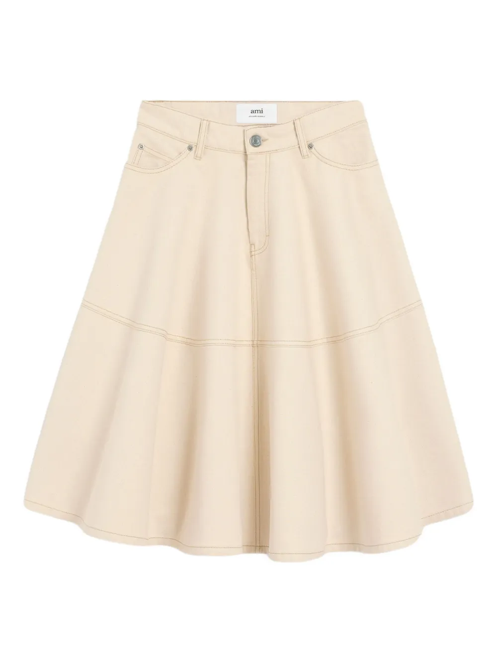 Ami Alexandre Mattiussi Cotton Midi Skirt In Neutral