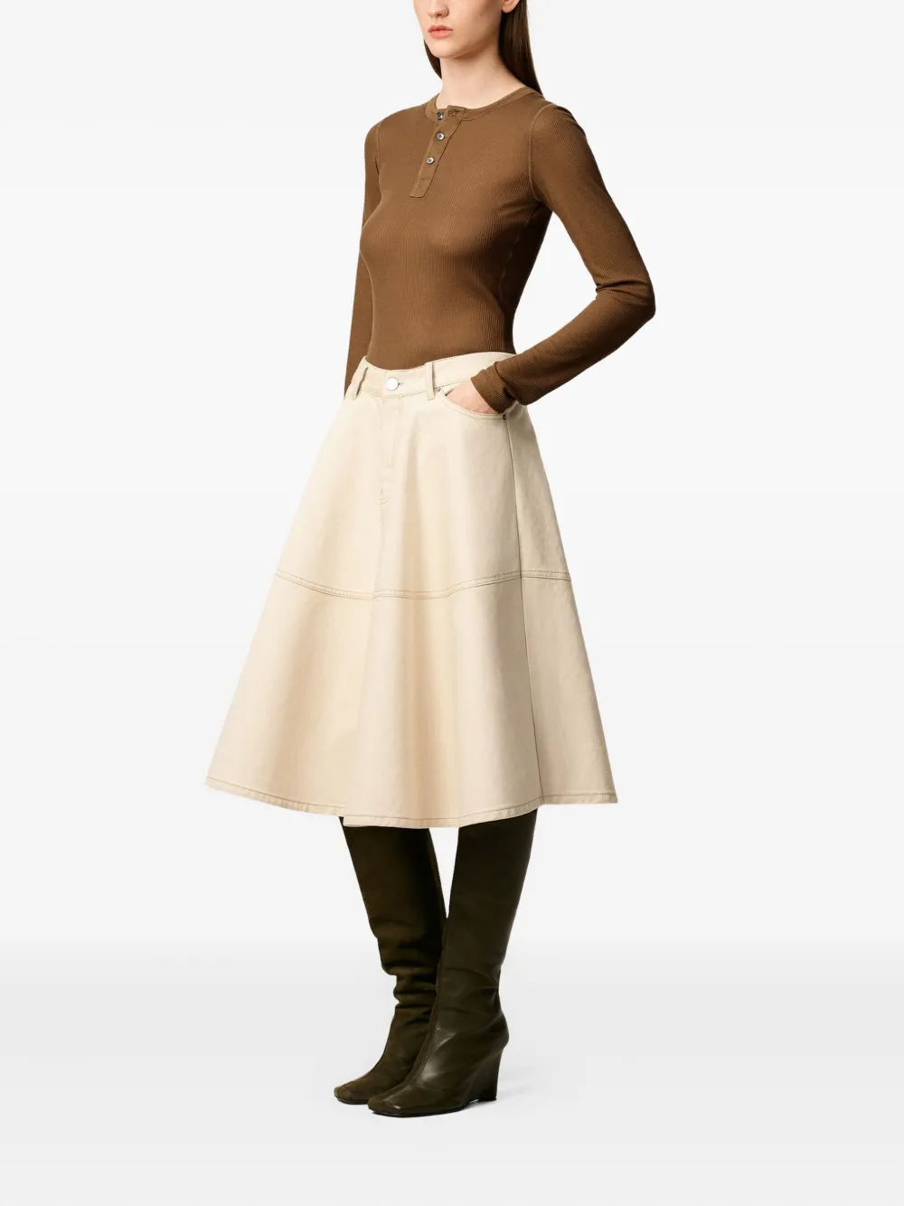 Ami Alexandre Mattiussi Cotton Midi Skirt In Neutral