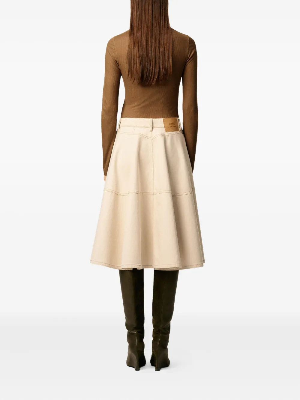 Ami Alexandre Mattiussi Cotton Midi Skirt In Neutral