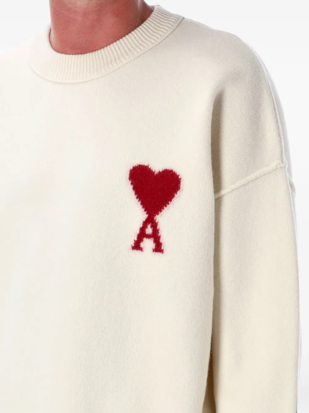 AMI Paris Wollen trui met ronde hals en Ami De Coeur Beige