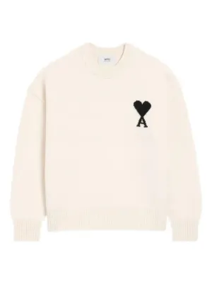 Ami Paris AMI DE COEUR ホワイトウールクルーネックセーター ホワイト ウール Ami De Coeur クルーネック セーター オフホワイト