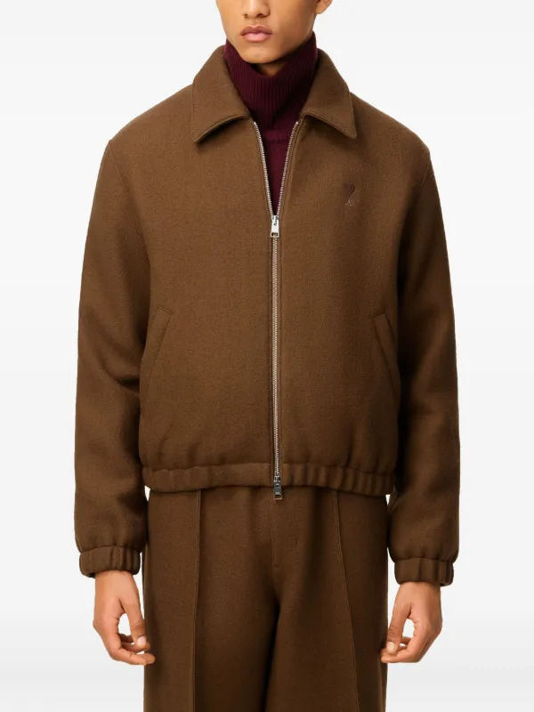 AMI Paris Ami De Coeur ジップアップ ジャケット | ブラウン