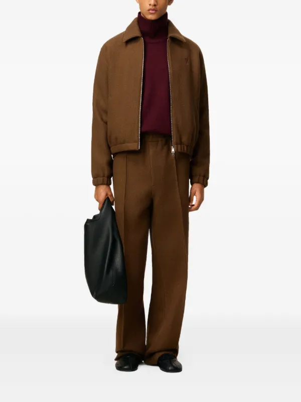 AMI Paris Ami De Coeur Wool Zipped Jacket | Brown | FARFETCH