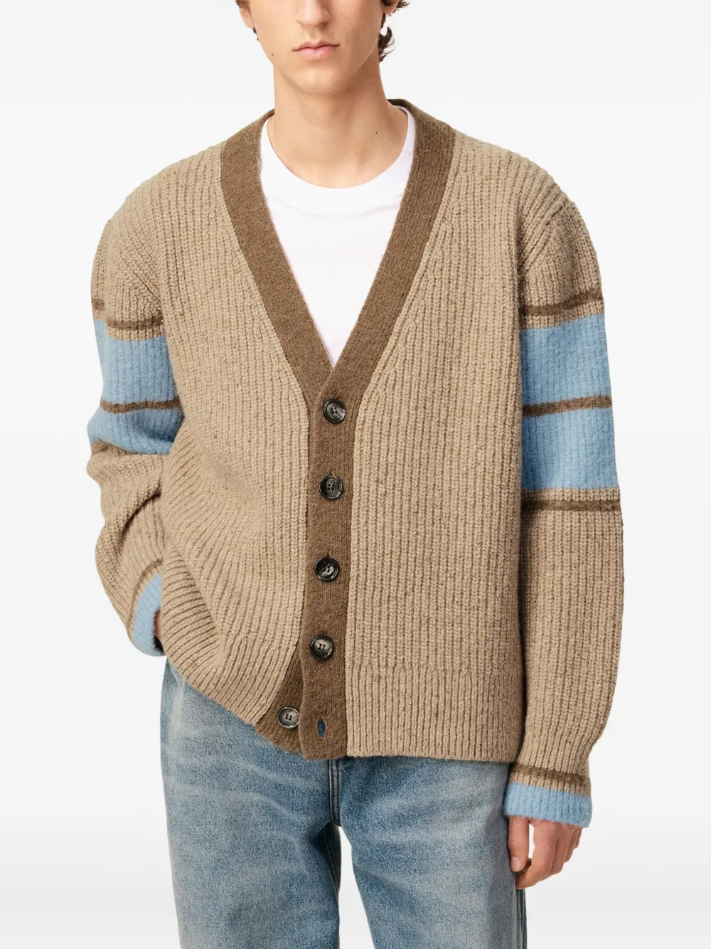Ami Alexandre Mattiussi Ami Paris Ami Striped Wool Cardigan In Brown