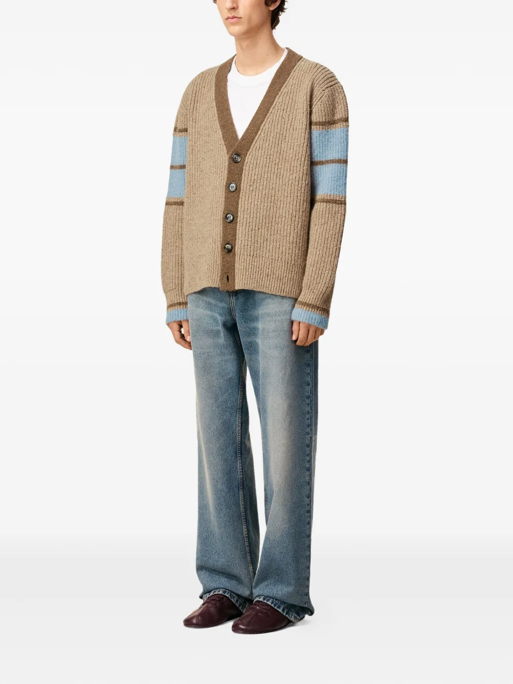 Ami Alexandre Mattiussi Ami Paris Ami Striped Wool Cardigan In Brown