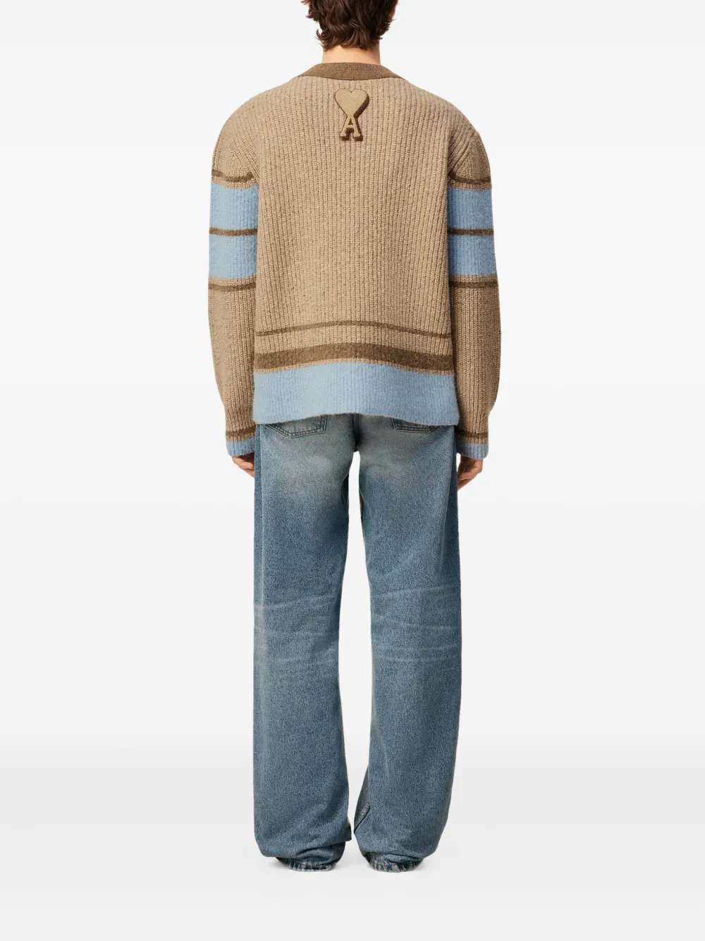 Ami Alexandre Mattiussi Ami Paris Ami Striped Wool Cardigan In Brown