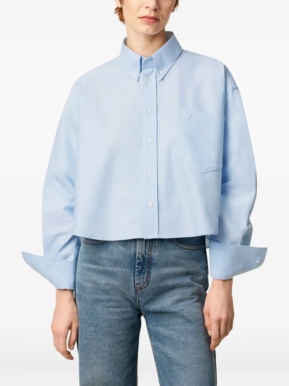 AMI Paris Oxford cropped blouse Blauw