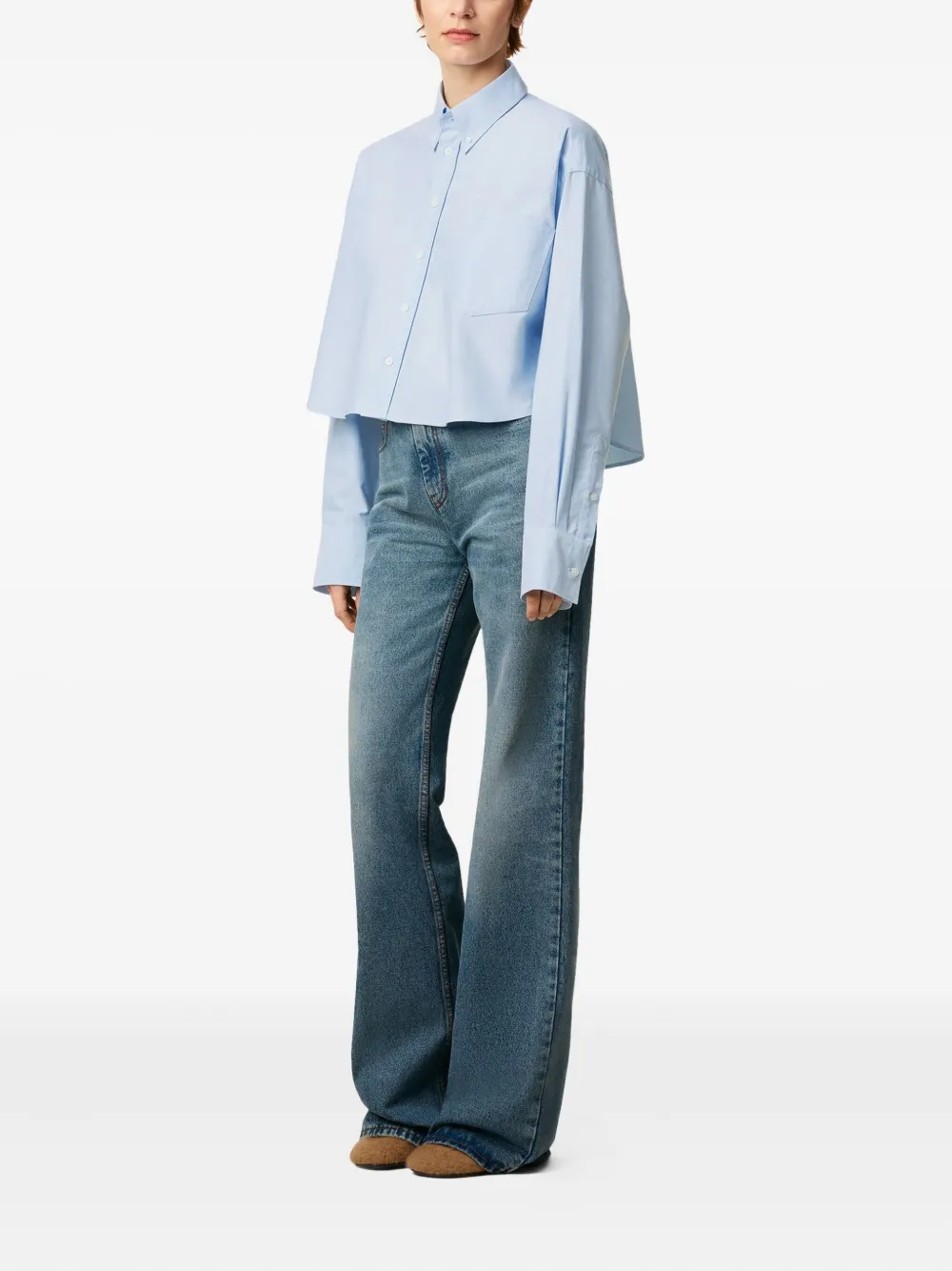 AMI Paris Oxford cropped blouse - Blauw