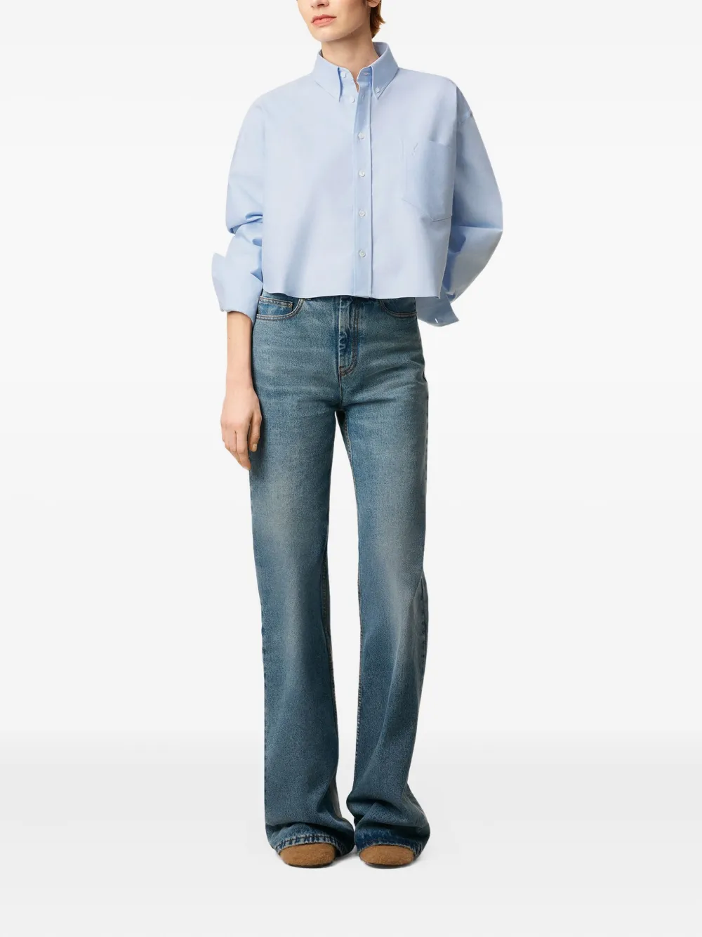 AMI Paris Oxford cropped blouse Blauw