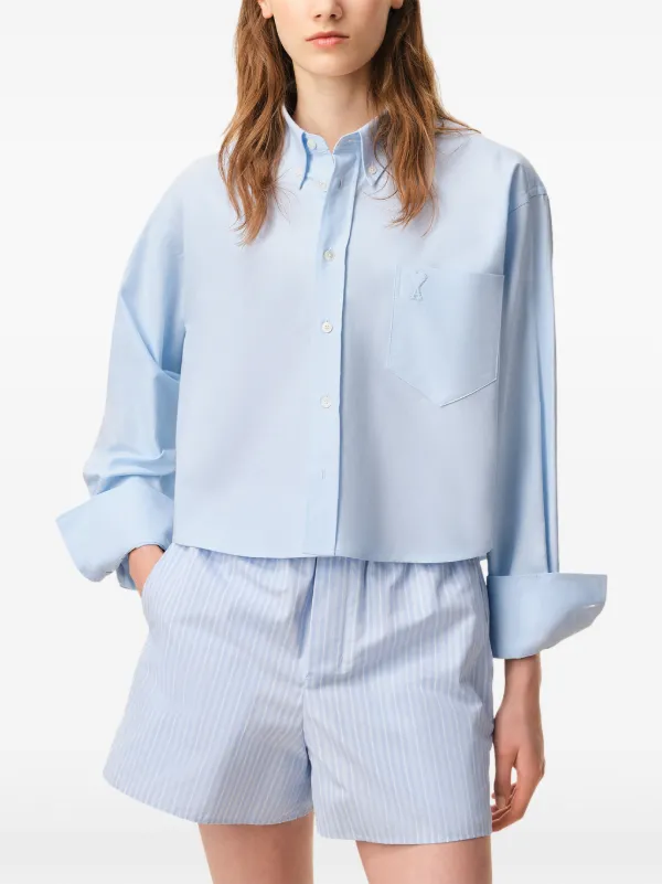 AMI Paris Ami De Coeur クロップドシャツ | ブルー | FARFETCH JP