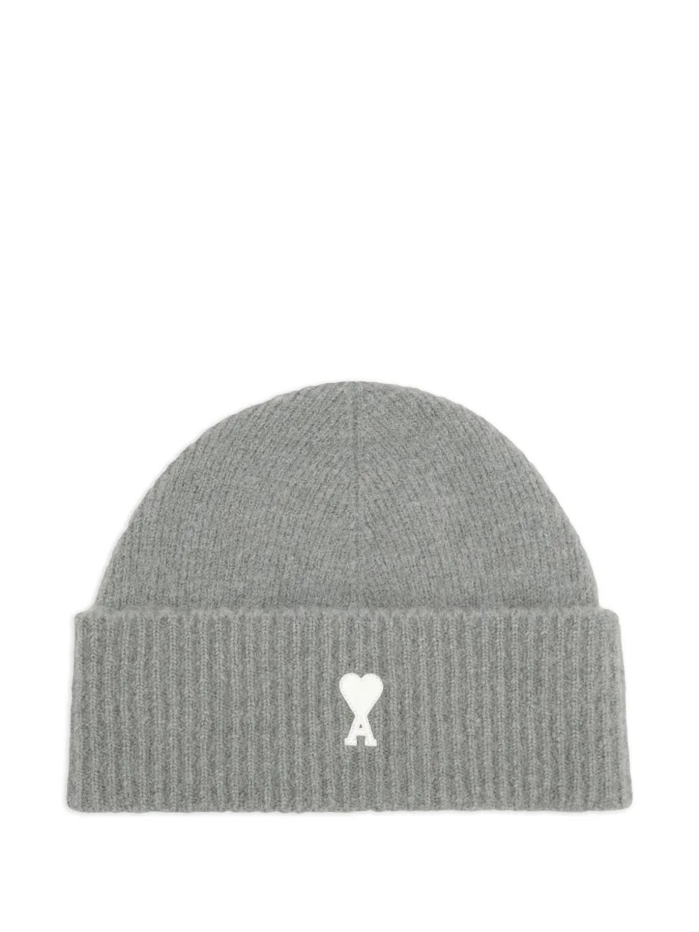 Ami Alexandre Mattiussi Ami De Coeur Ribbed Beanie In Gray