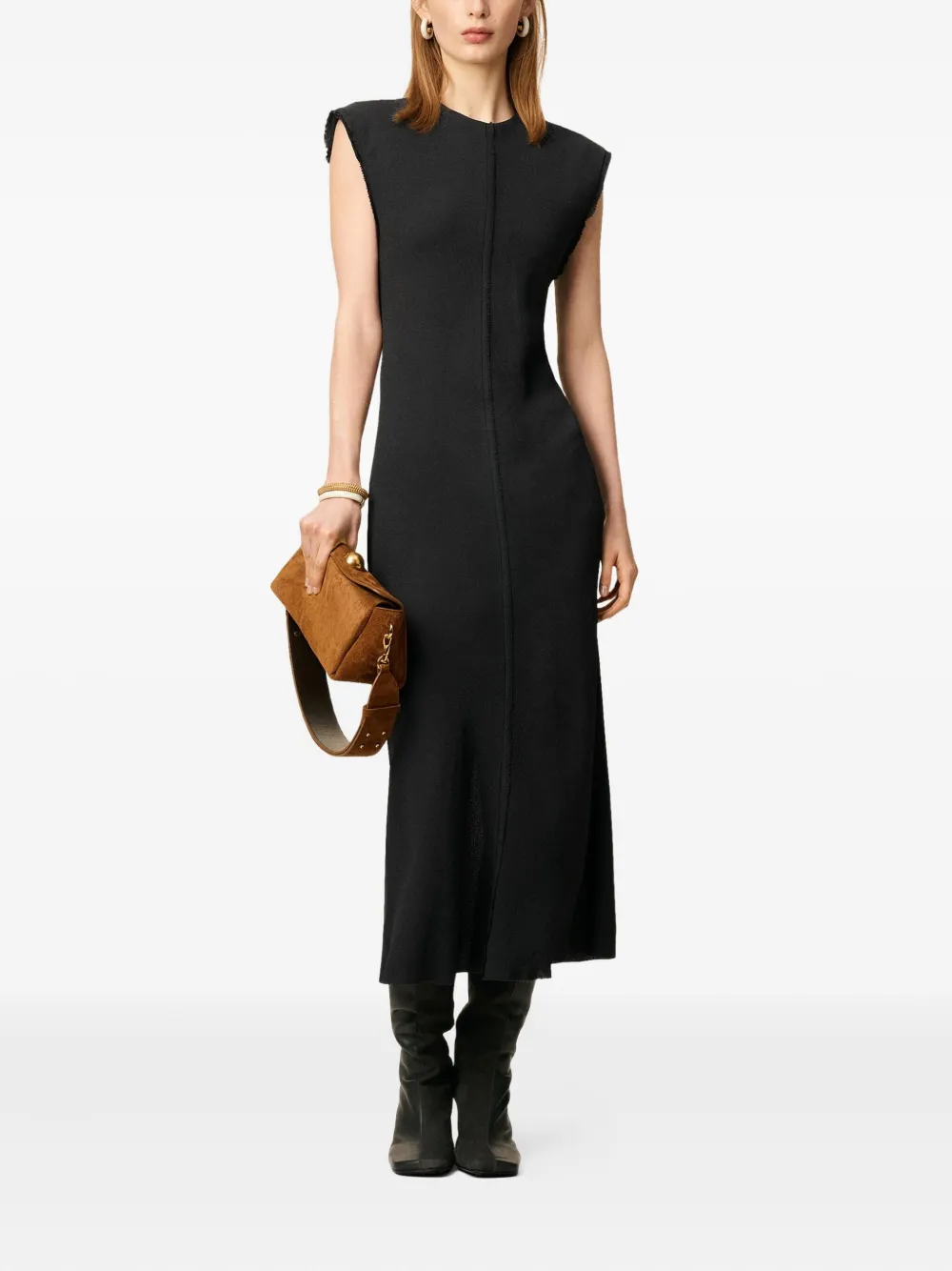 AMI Paris Mouwloze maxi-jurk met gerafelde afwerking - 020 ANTHRACITE