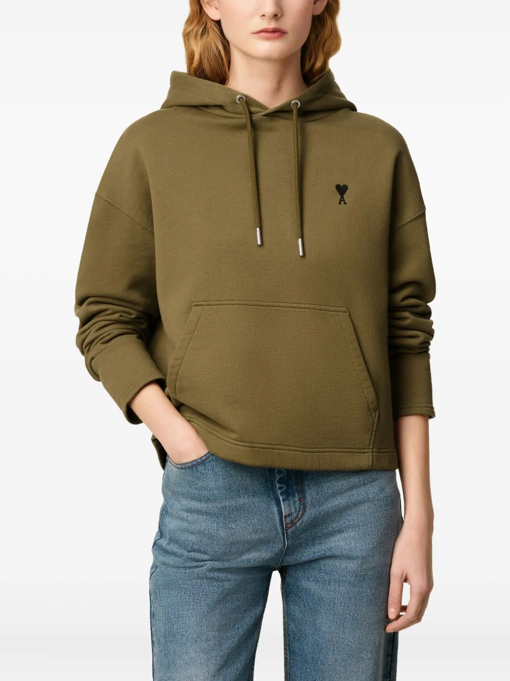 Ami Alexandre Mattiussi Ami Paris Ami De Coeur Logo Embroidered Hoodie In Green
