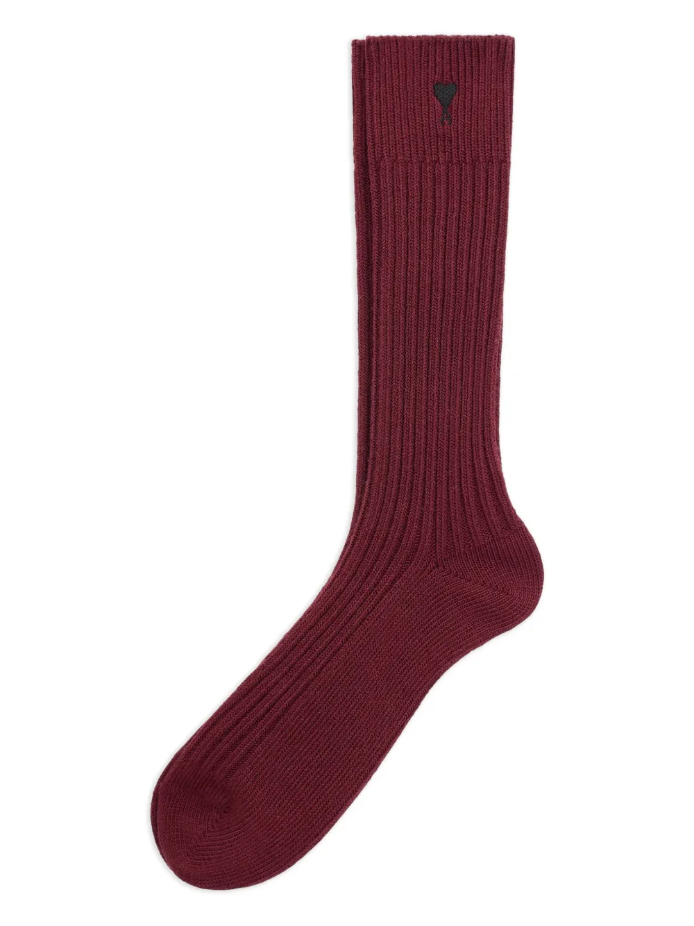 Ami Alexandre Mattiussi Ribbed Heart-embroidered Socks In Burgundy