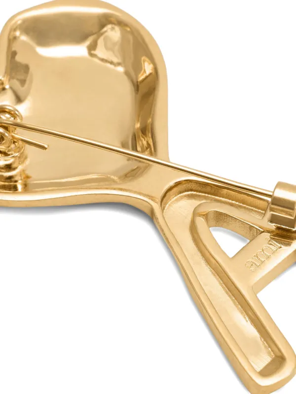 ami⋆* AMI Paris Ami De Coeur Hammered Pin | Gold | FARFETCH