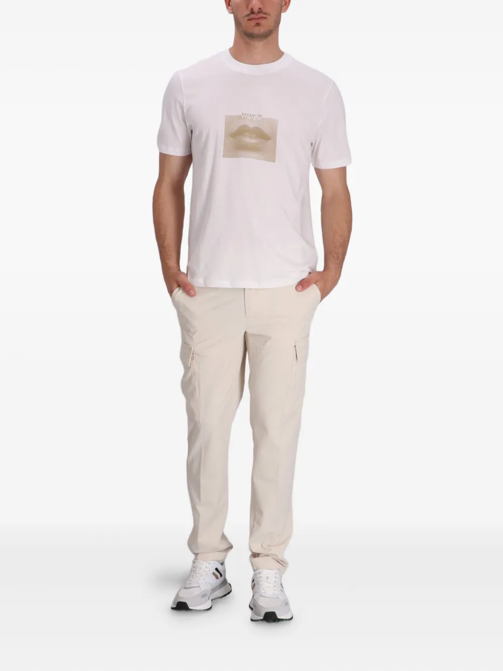 HUGO T-shirt met print - Wit