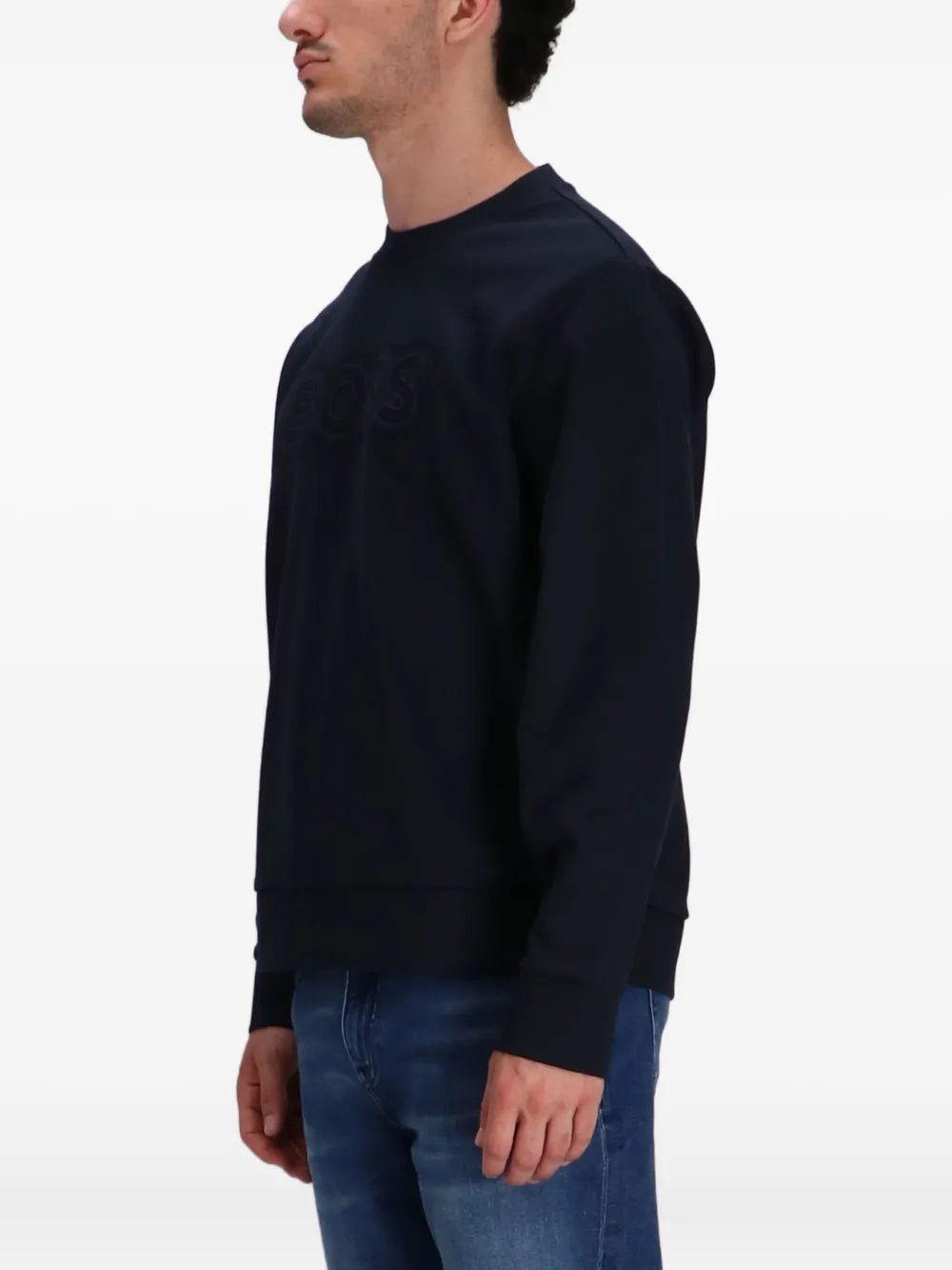 BOSS Sweater verfraaid met logo Blauw