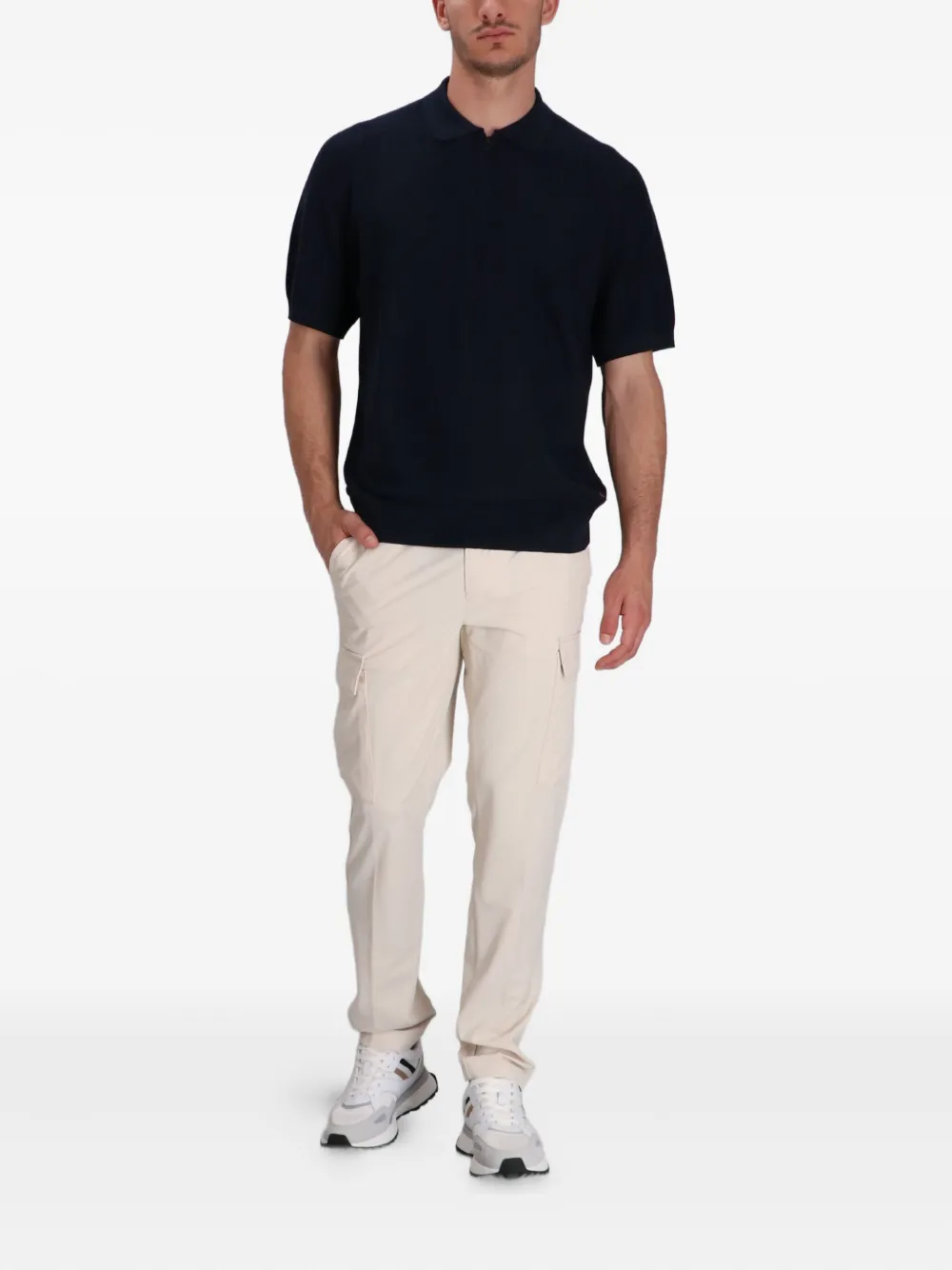 BOSS Poloshirt met rits en korte mouwen - Blauw