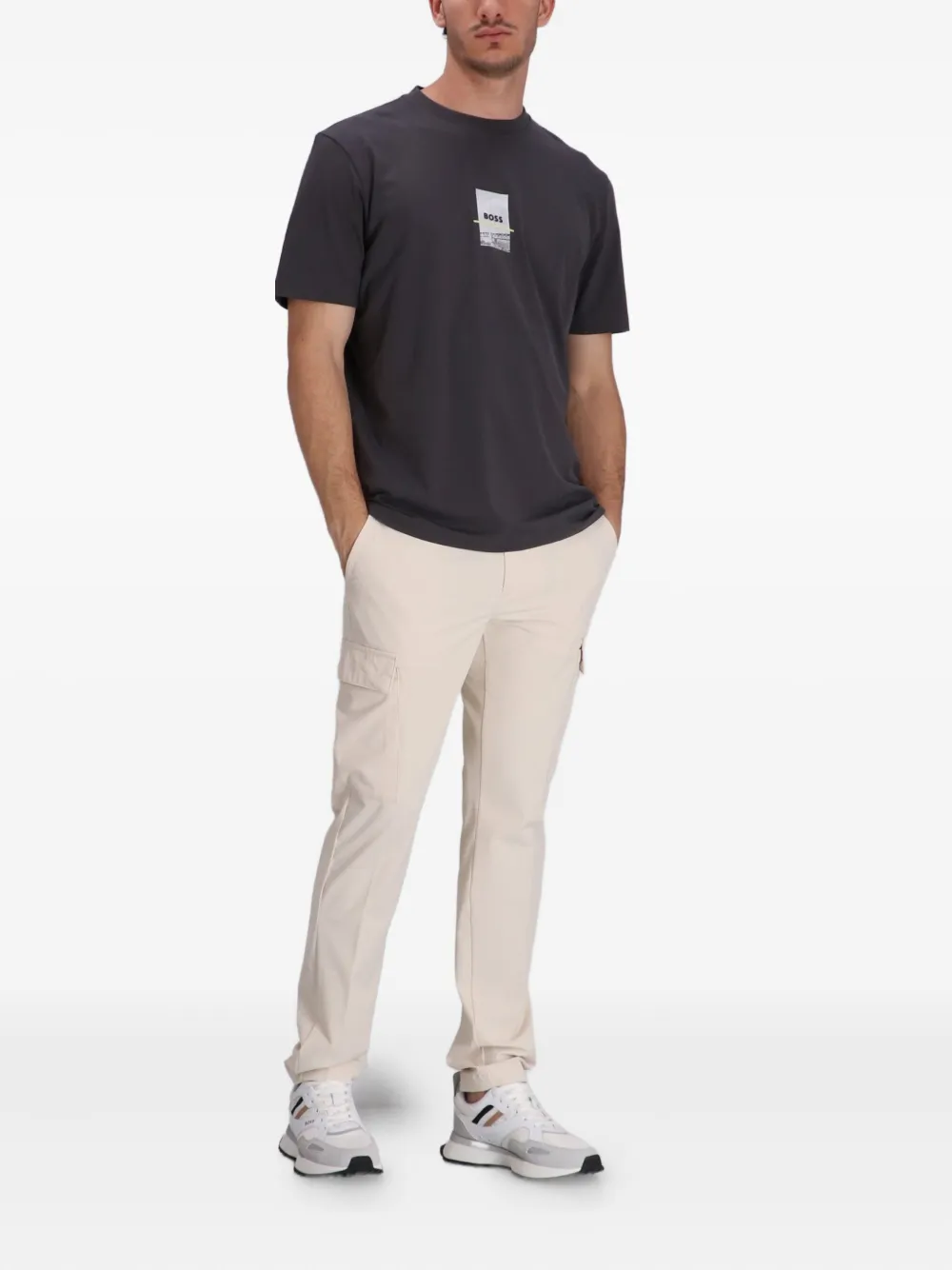 BOSS Katoenen T-shirt met logoprint Grijs