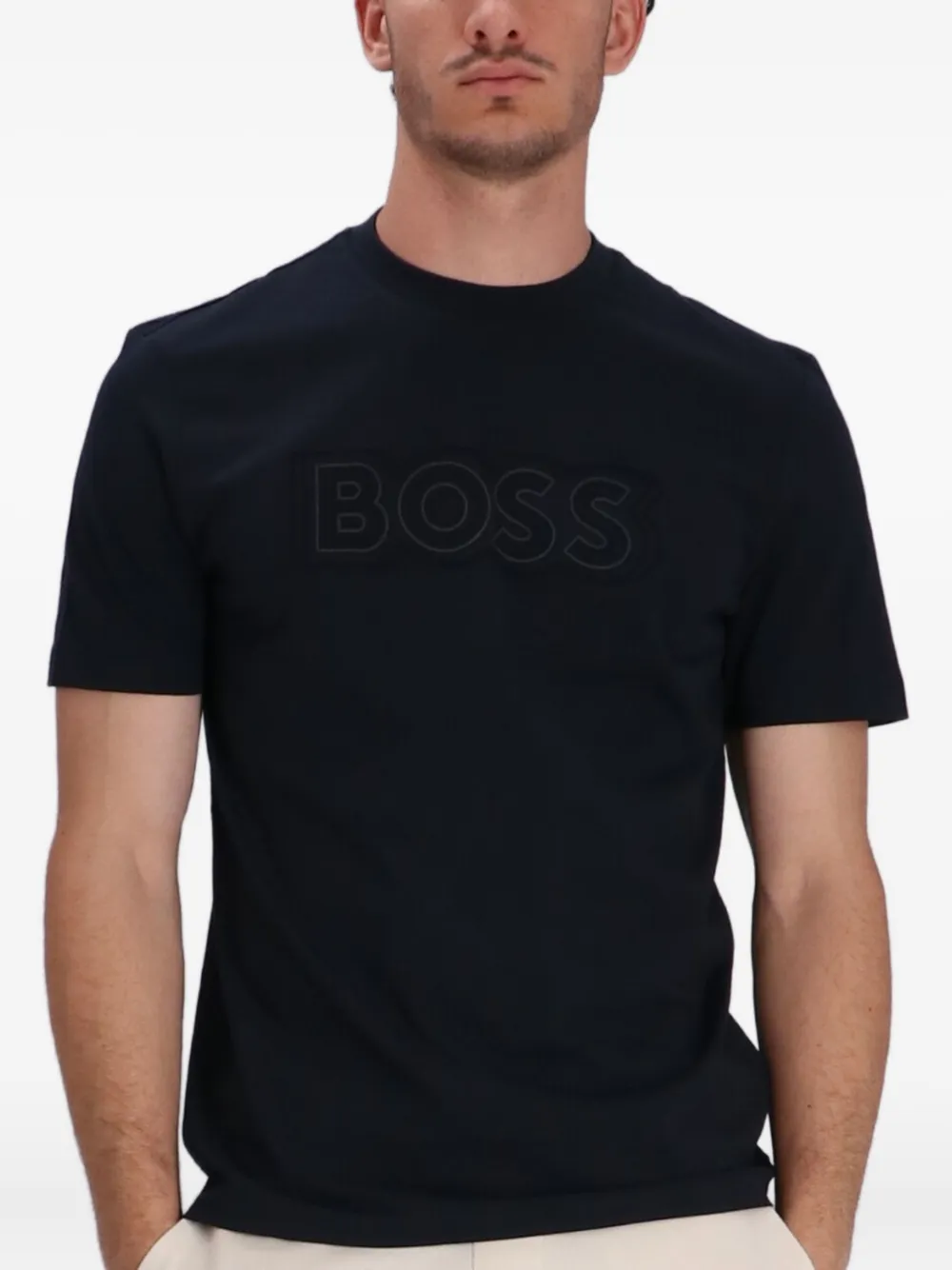 BOSS T-shirt met logodetail - Blauw