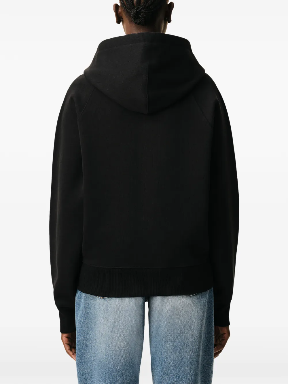 AMI Paris Cotton Embossed Ami De Coeur Zipped Hoodie in Black, view 5