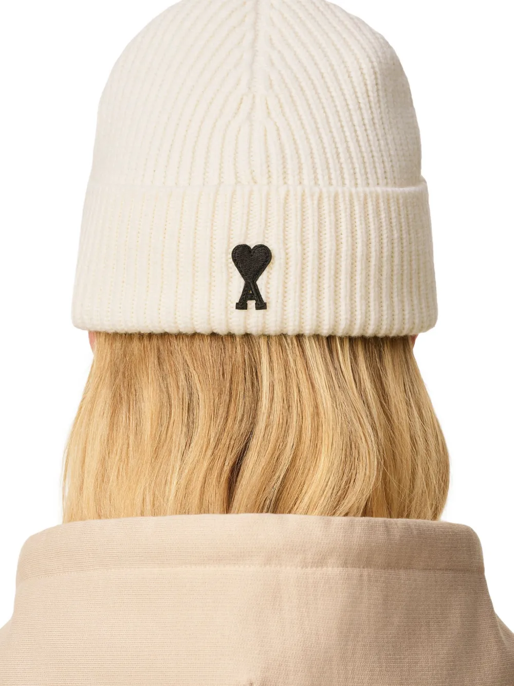 AMI Paris Ami De Coeur wollen muts Beige