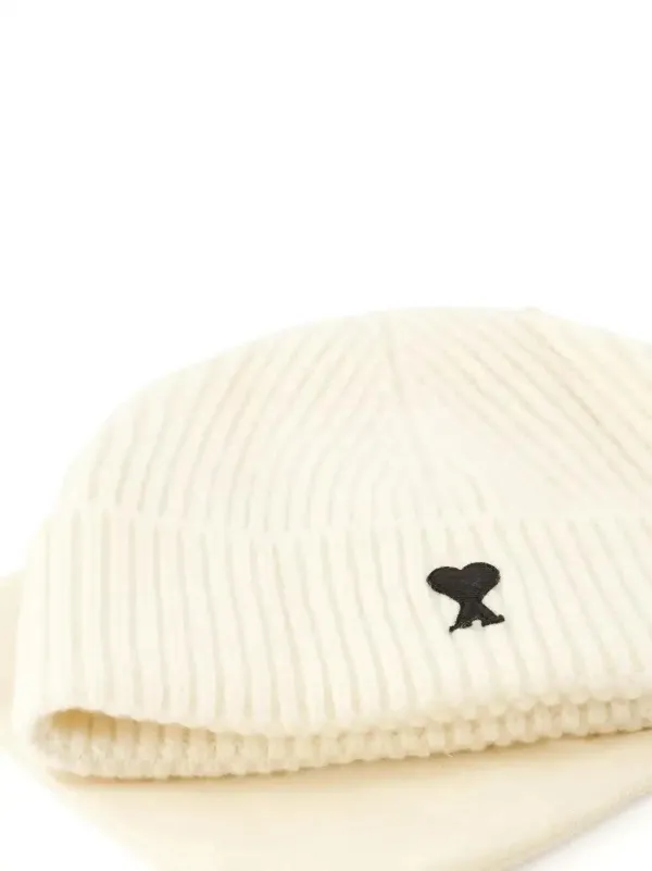 AMI Paris Ami De Coeur Wool Beanie | Neutrals | FARFETCH