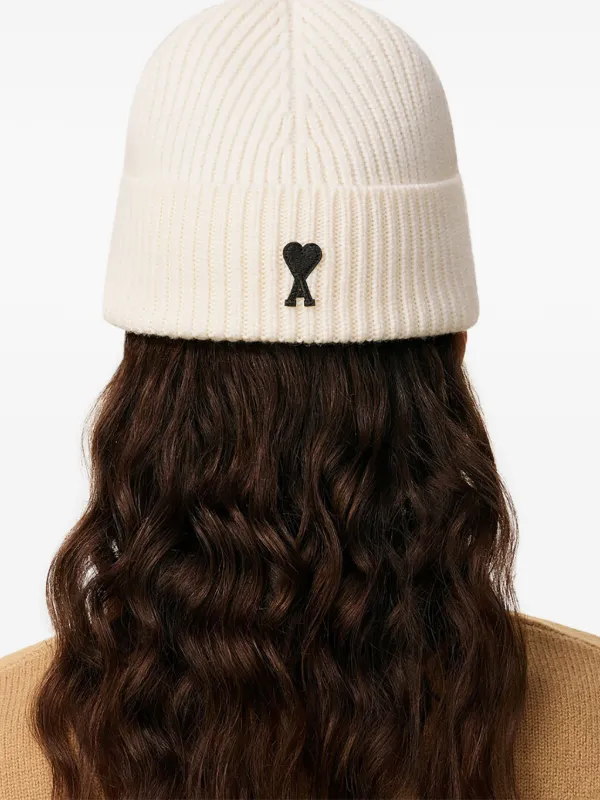 AMI Paris Ami De Coeur ウールビーニー | ニュートラル | FARFETCH JP