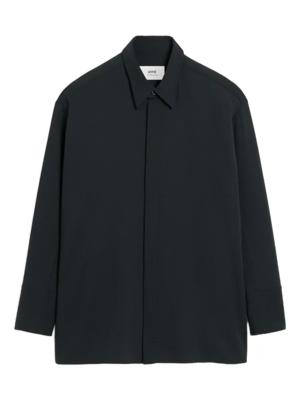 Ami Paris Wool Side-slit Oversized Shirt in Black