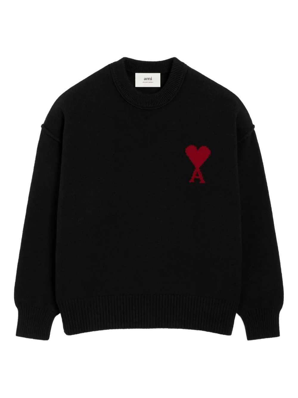 AMI Paris heart-intarsia wool sweater Zwart