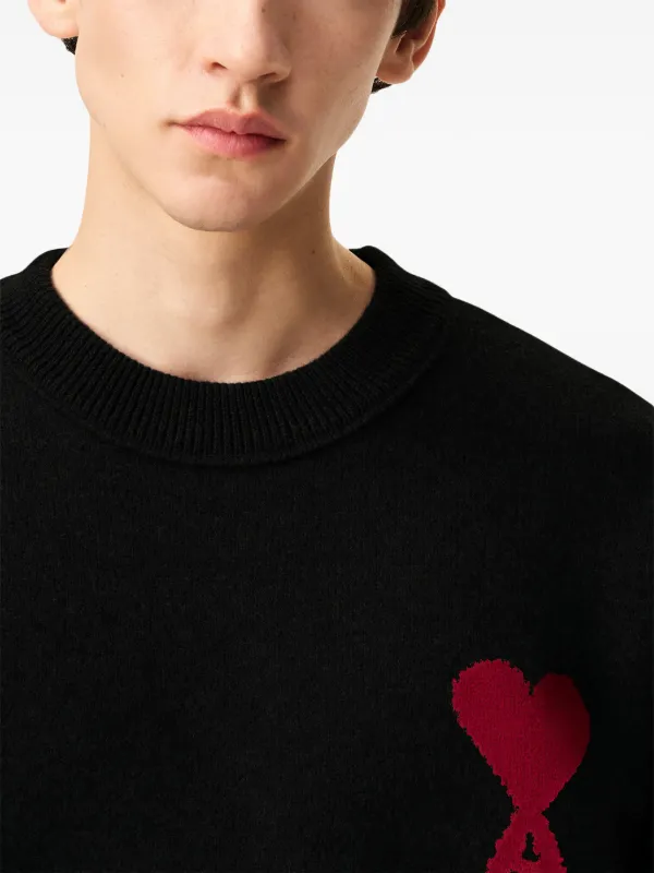 AMI Paris Ami De Coeur crew-neck Wool Sweater | Black | FARFETCH