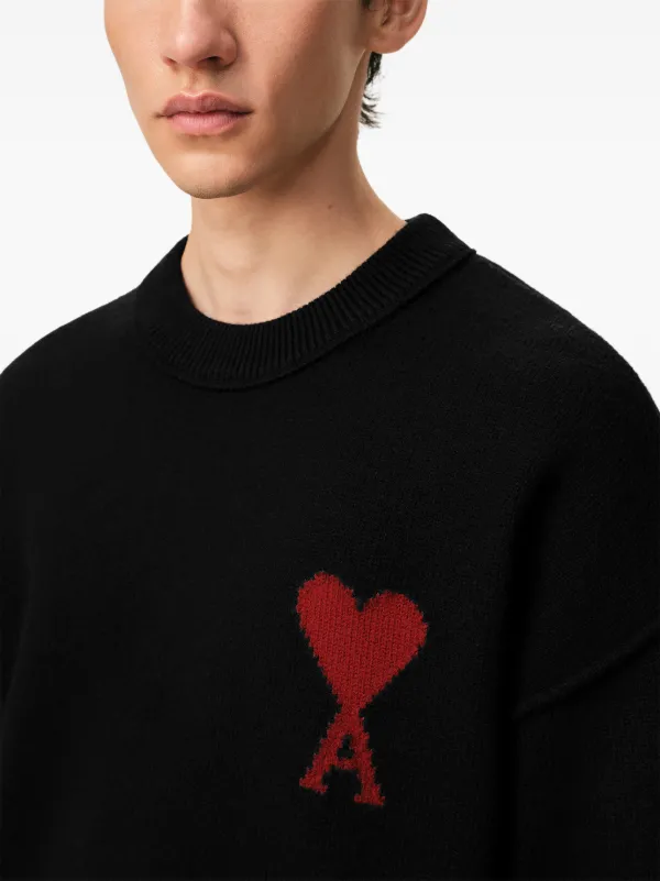 AMI Paris Ami De Coeur クルーネックセーター | ブラック | FARFETCH JP