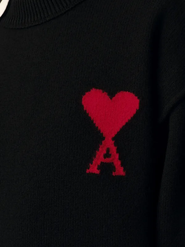 AMI Paris Black Crewneck Wool Sweater With Ami De Coeur | Black