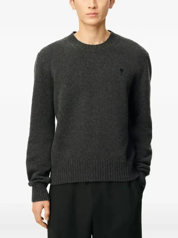 Ami Paris Ami De Coeur Crew-neck Sweater in Grey