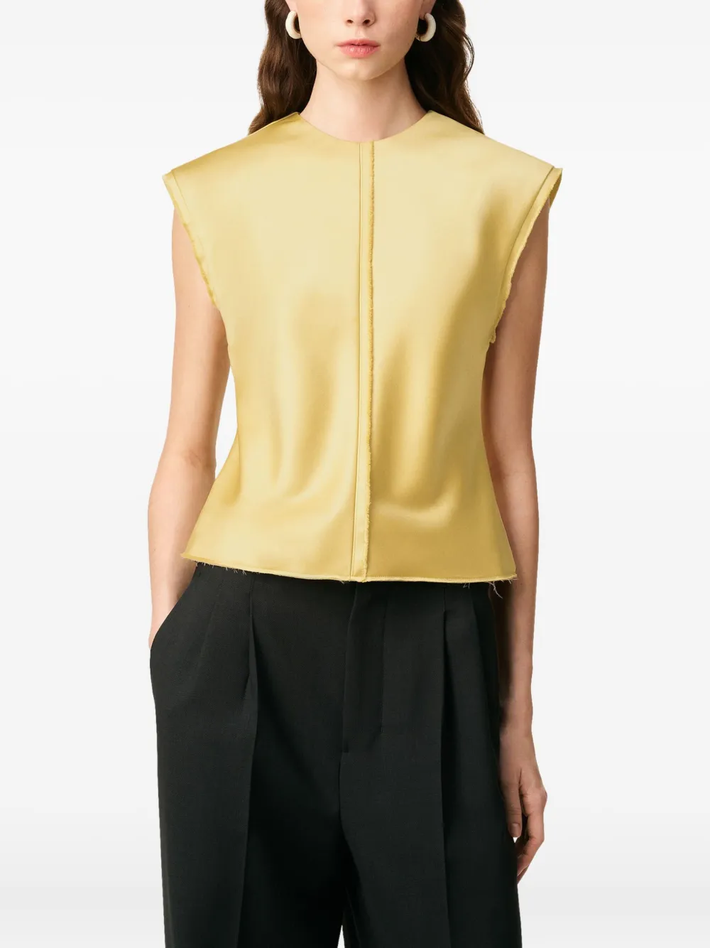 AMI Paris Mouwloze top met gerafelde rand Groen