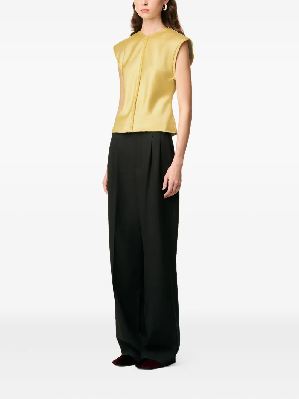 AMI Paris Mouwloze top met gerafelde rand Groen