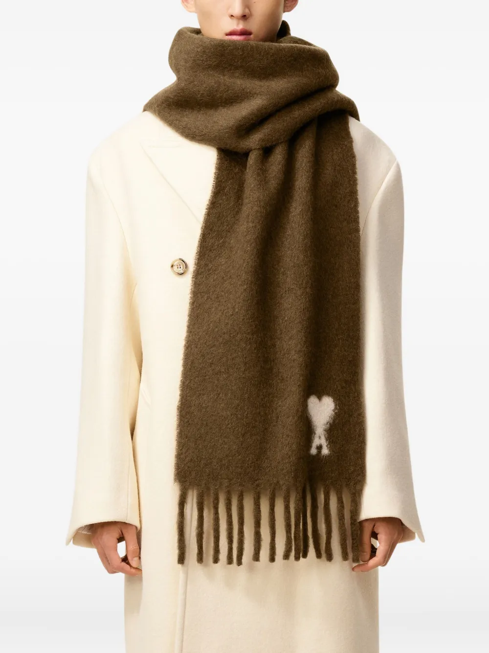 AMI Paris Sjaal met logo Bruin