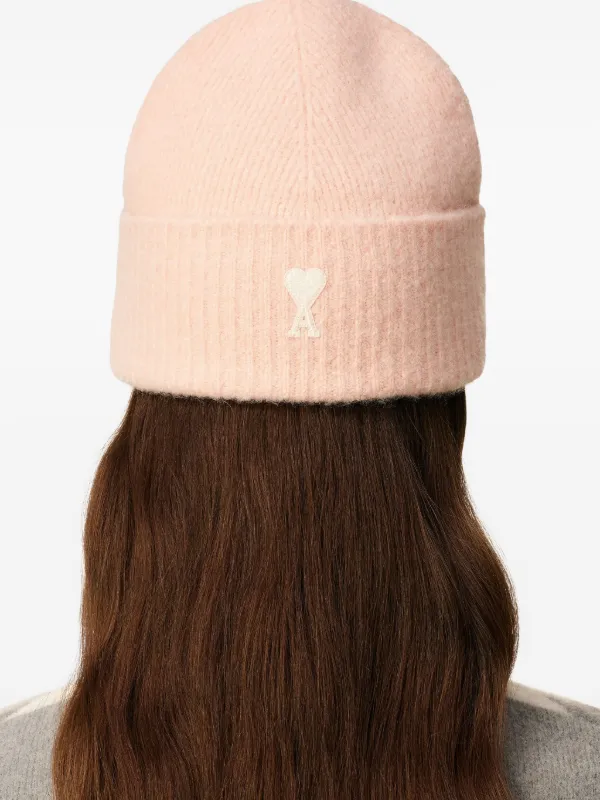 AMI Paris Striped Ami De Coeur Beanie | Pink | FARFETCH TH