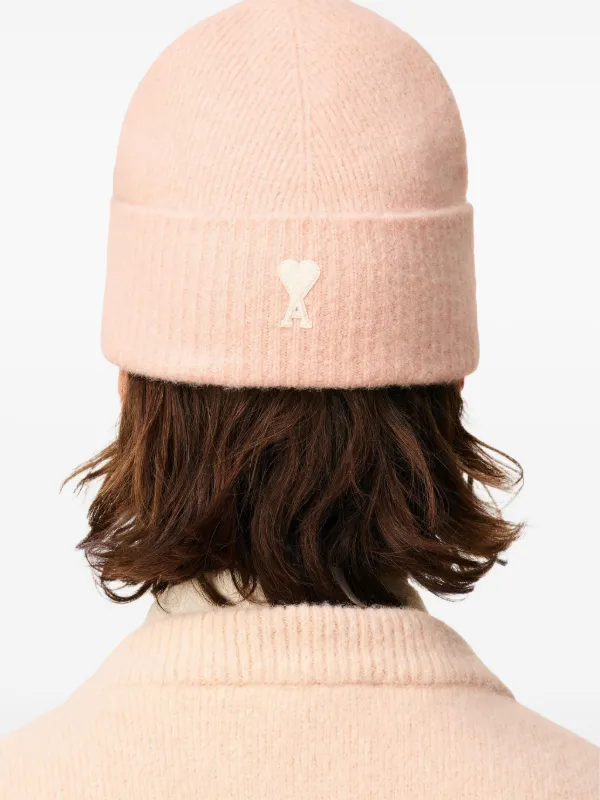 AMI Paris heart-logo Beanie | Pink | FARFETCH NO