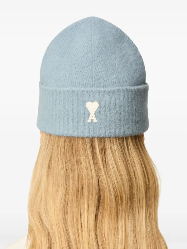 AMI Paris Striped Ami De Coeur Beanie | Blue | FARFETCH