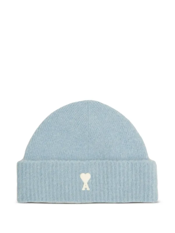 AMI Paris Striped Ami De Coeur Beanie | Blue | FARFETCH