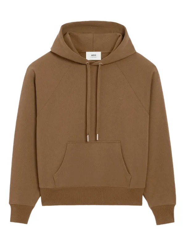 Ami Paris Ami De Coeur Cotton Hoodie in Brown