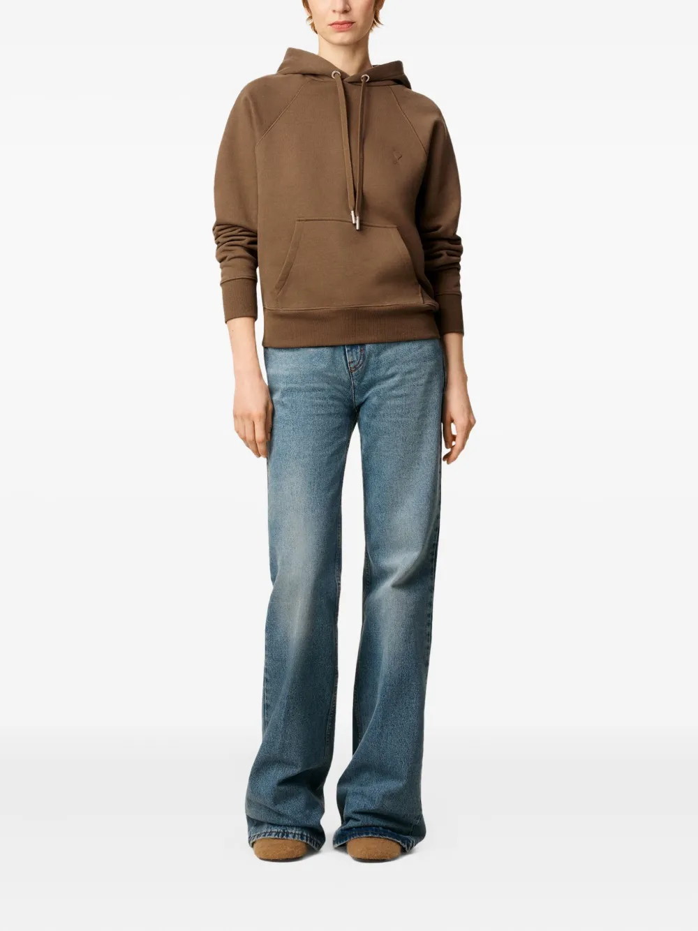 AMI Paris Ami De Coeur Cotton Hoodie in Brown, view 3