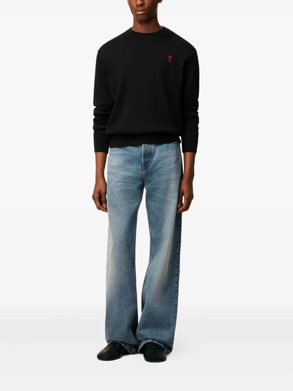 AMI Paris Ami de Coeur-embroidered merino sweater 009 BLACK RED