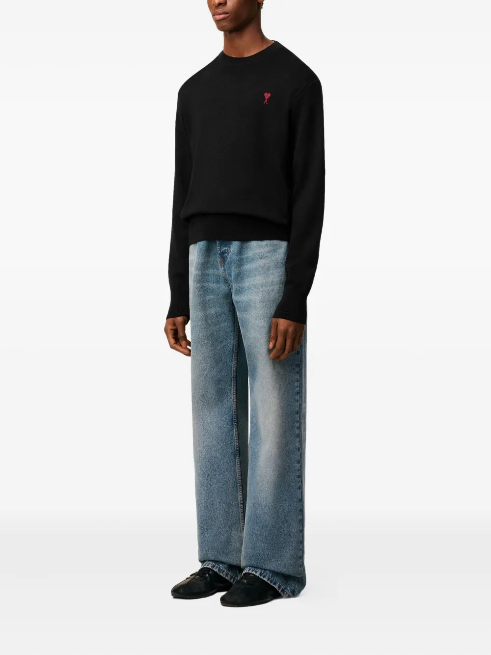 AMI Paris Ami de Coeur-embroidered merino sweater 009 BLACK RED