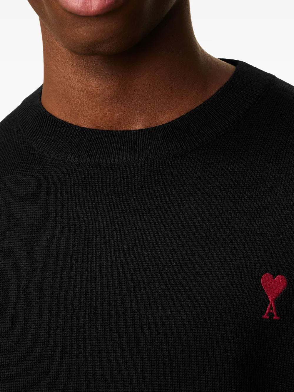 AMI Paris Ami de Coeur-embroidered merino sweater 009 BLACK RED