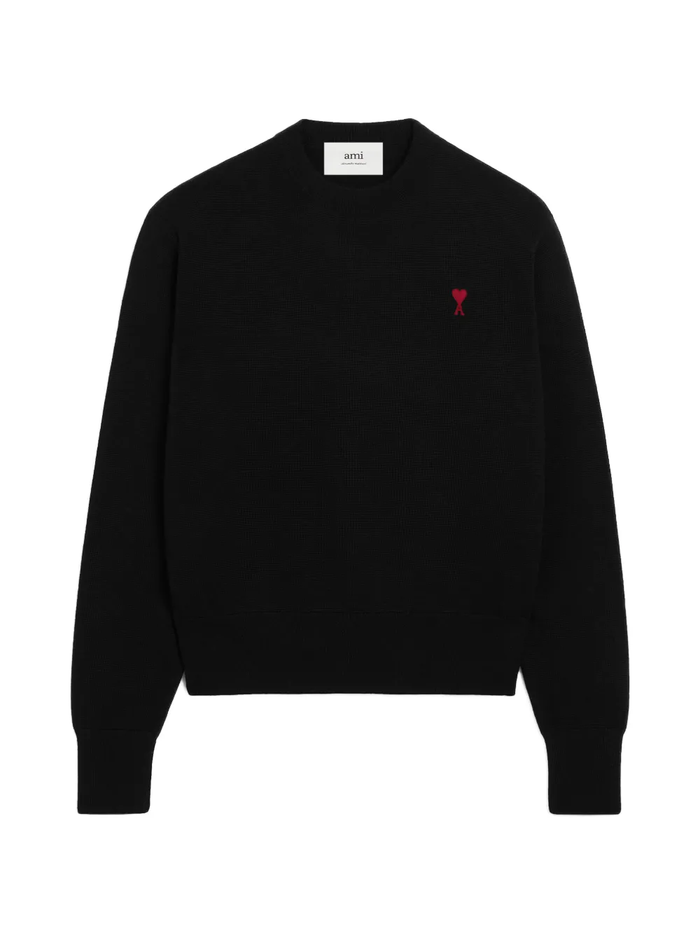 AMI Paris Black Wool Ami De Coeur Crewneck Sweater - 009 BLACK/RED